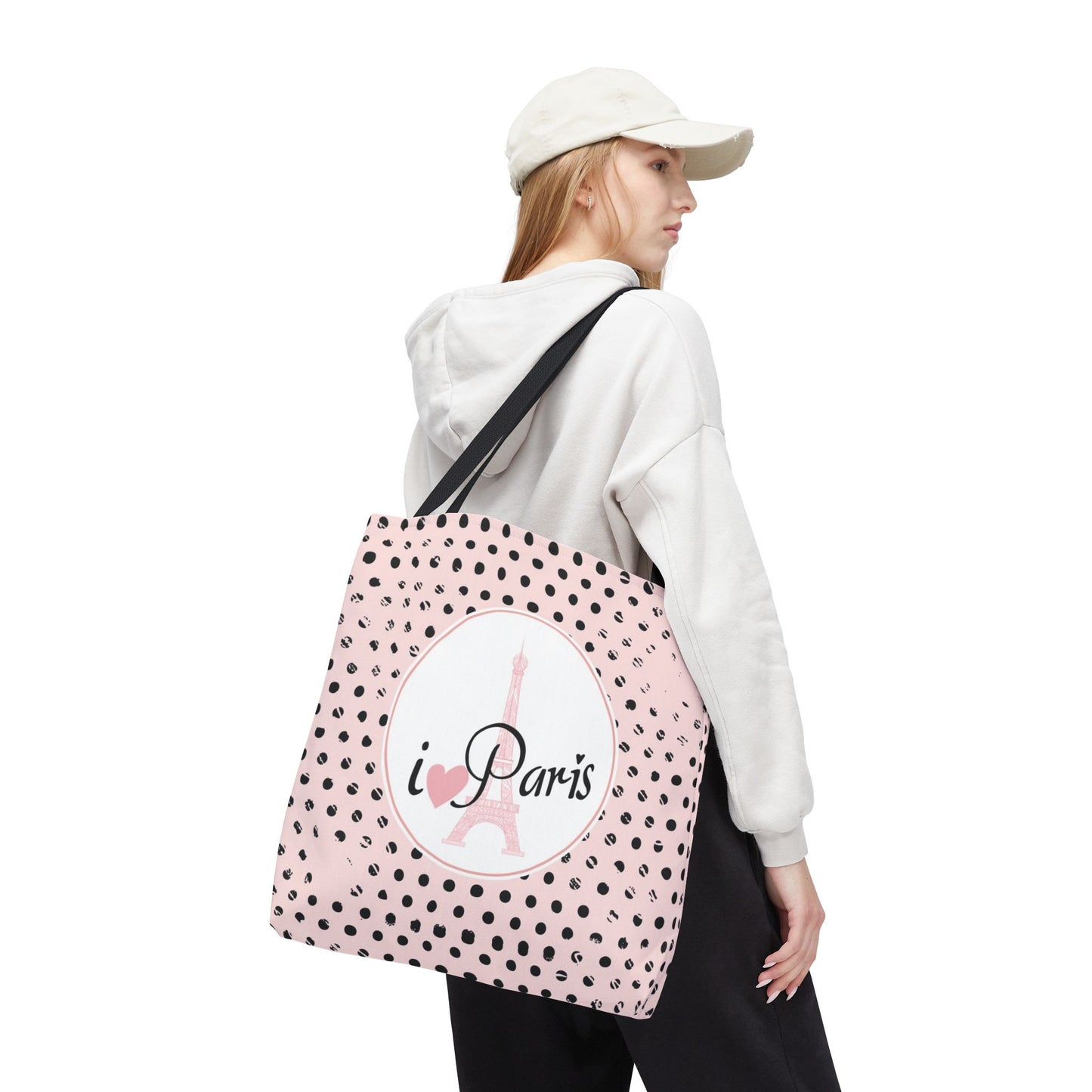 I heart Paris Tote Bag, Utility Tote - Eiffel Tower Tote - Fashion Tote - Black Dot