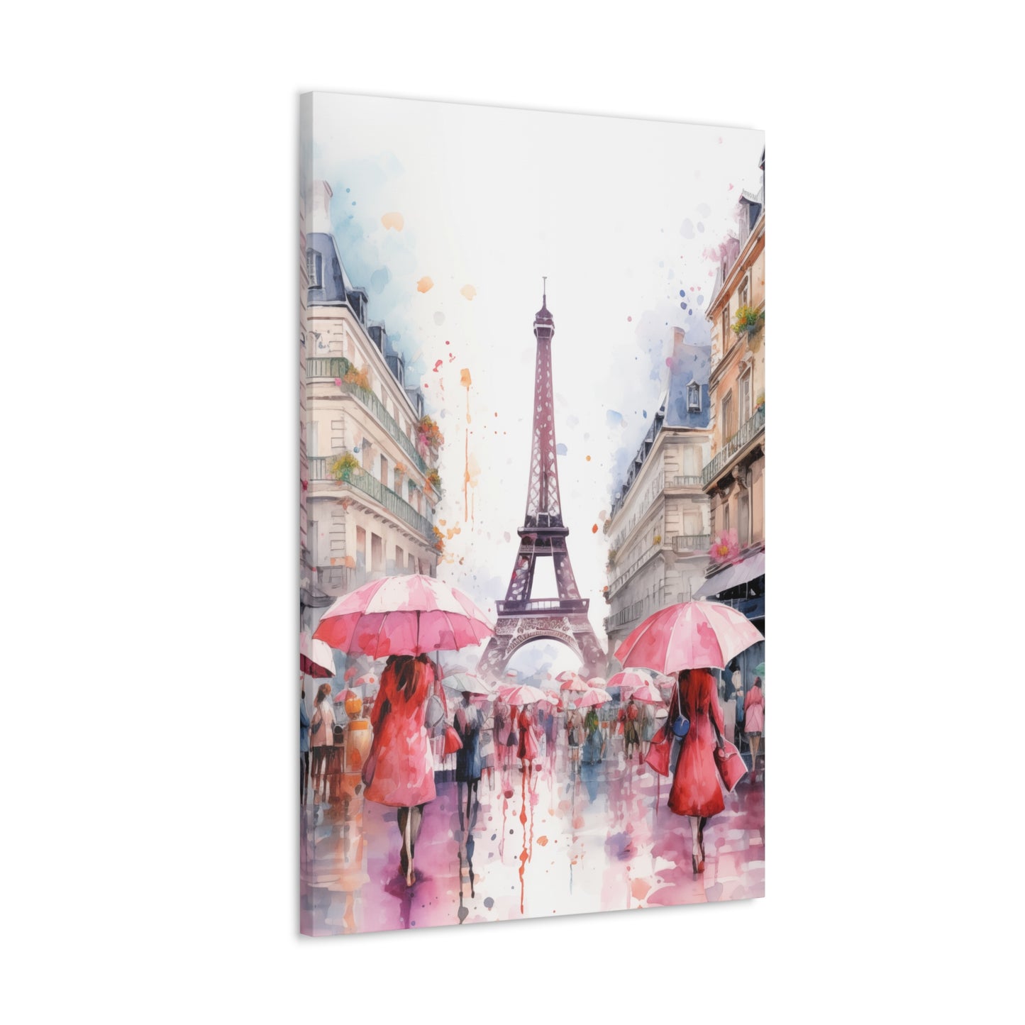 Eiffel Tower Wall Art, Paris France, Canvas Gallery Wrap - Pink Umbrellas