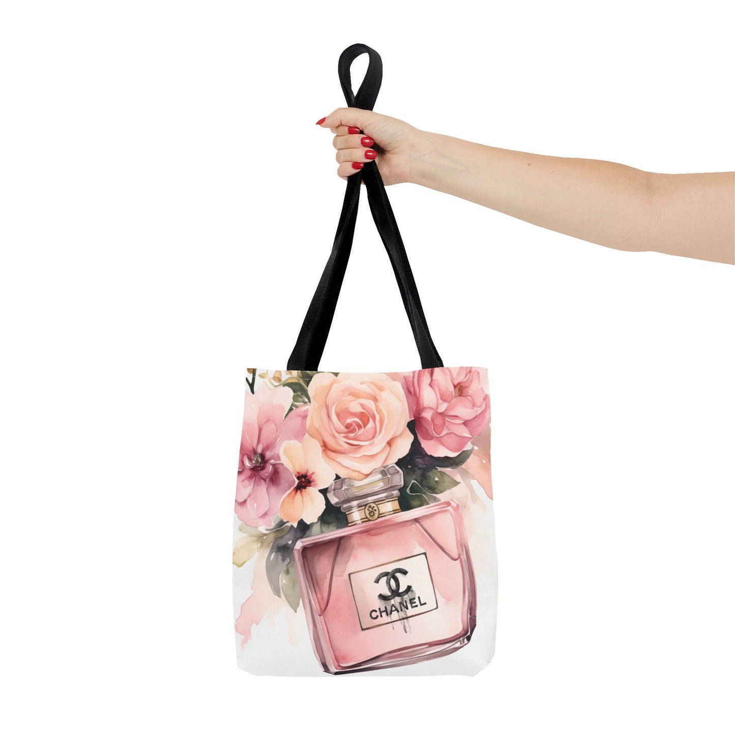 Designer Perfume Inspired Canvas Tote Bag, Basic Square Tote - Pink Perfume Bottle Vase, Designer Perfume
