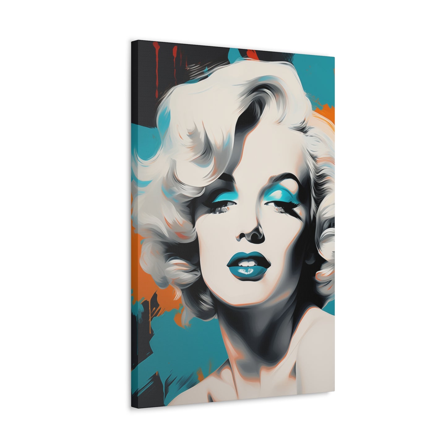 Canvas Wall Art, Gallery Wrapped Pop Art, Celebrity Wall Art – Marilyn Monroe - Orange and Teal