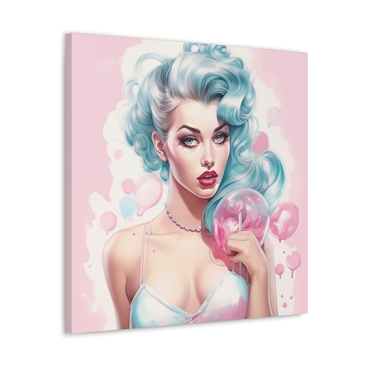 Canvas Gallery Wrapped High-Fashion Wall Art, Stylish Decor, Retro Femme Doll Pop Art – Tessa