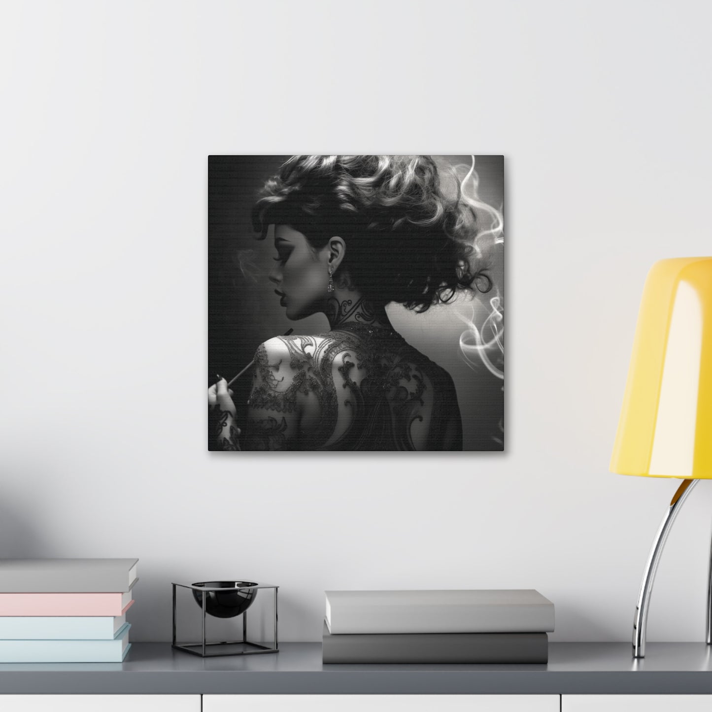 Canvas Gallery Wrap - Black and White Photography - Tattooed and Smoking