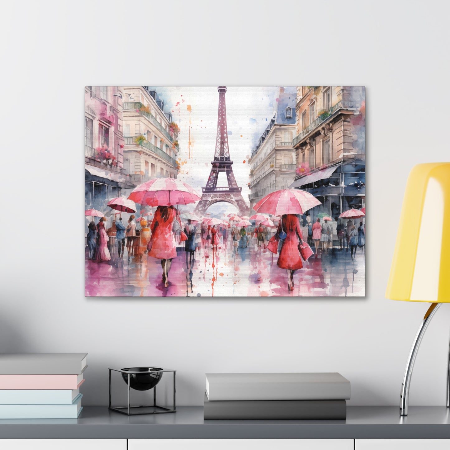 Eiffel Tower Wall Art, Paris France, Canvas Gallery Wrap - Pink Umbrellas