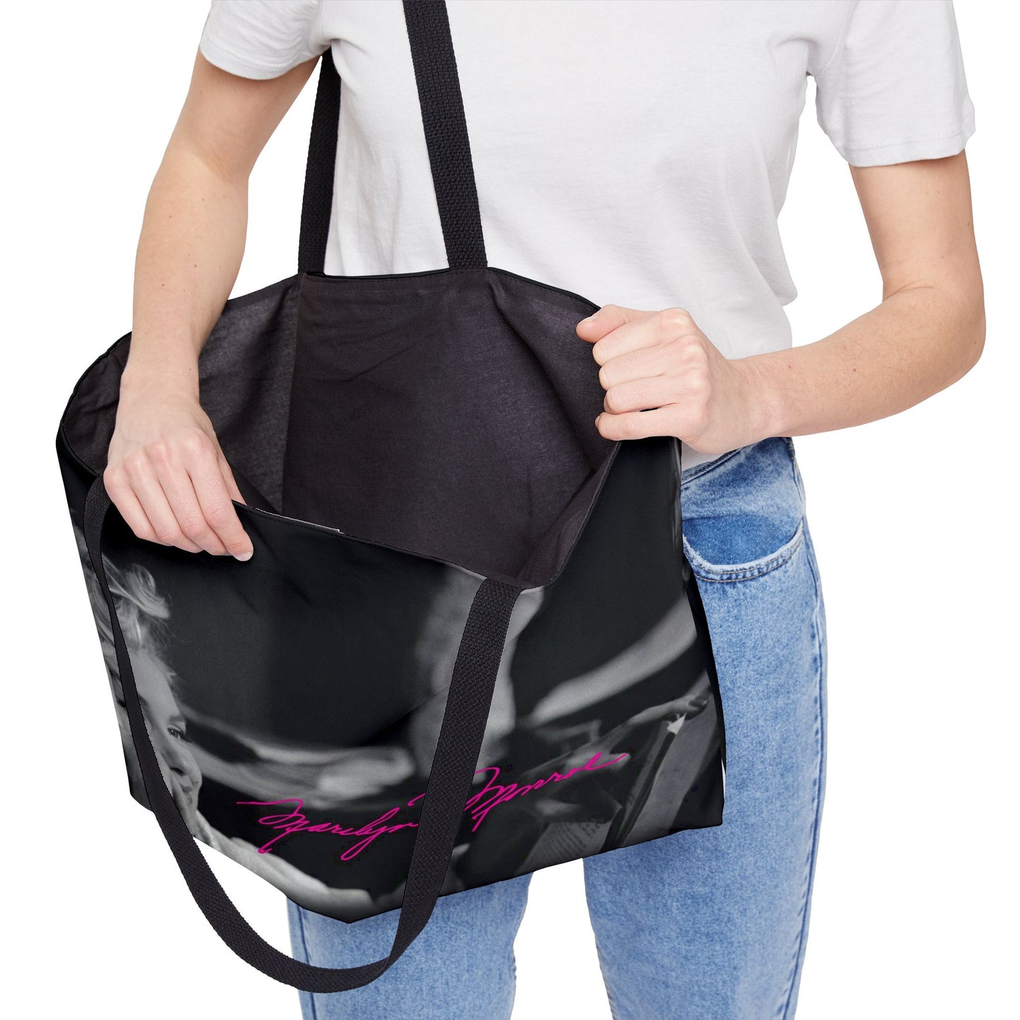Marilyn Monroe Tote - East West Tote Bag - Large Weekender Bag - Black and White, Hot Pink Signature