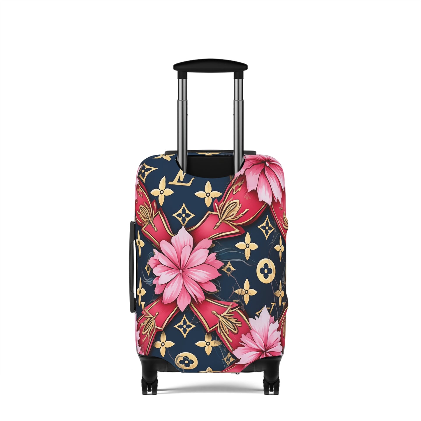Designer Inspired Luggage Cover - LV Navy Pink Blossom