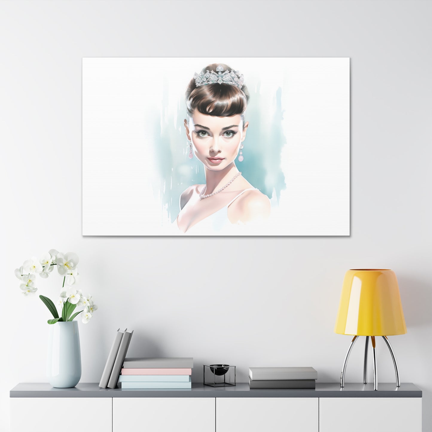 Canvas Wall Art, Gallery Wrapped Pop Art, Celebrity Wall Art – Audrey Hepburn - Robin Egg Blue