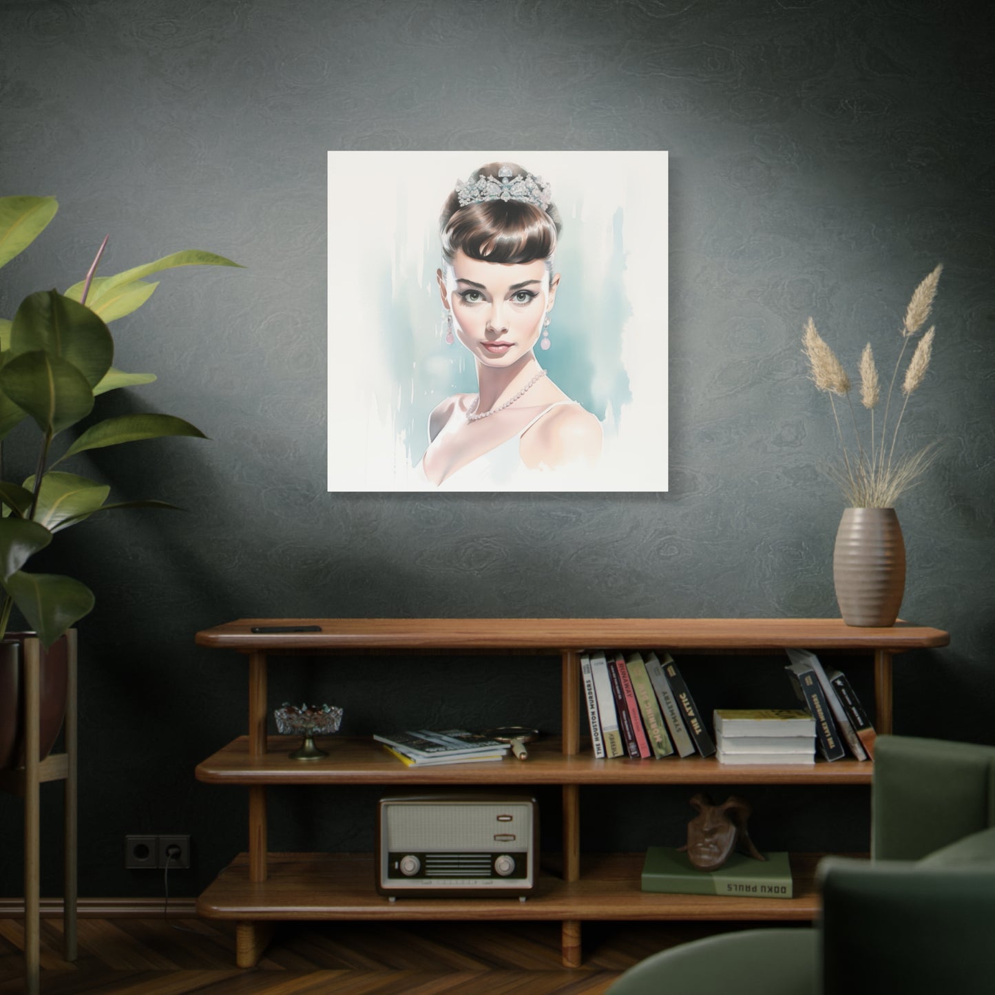 Canvas Wall Art, Gallery Wrapped Pop Art, Celebrity Wall Art – Audrey Hepburn - Robin Egg Blue
