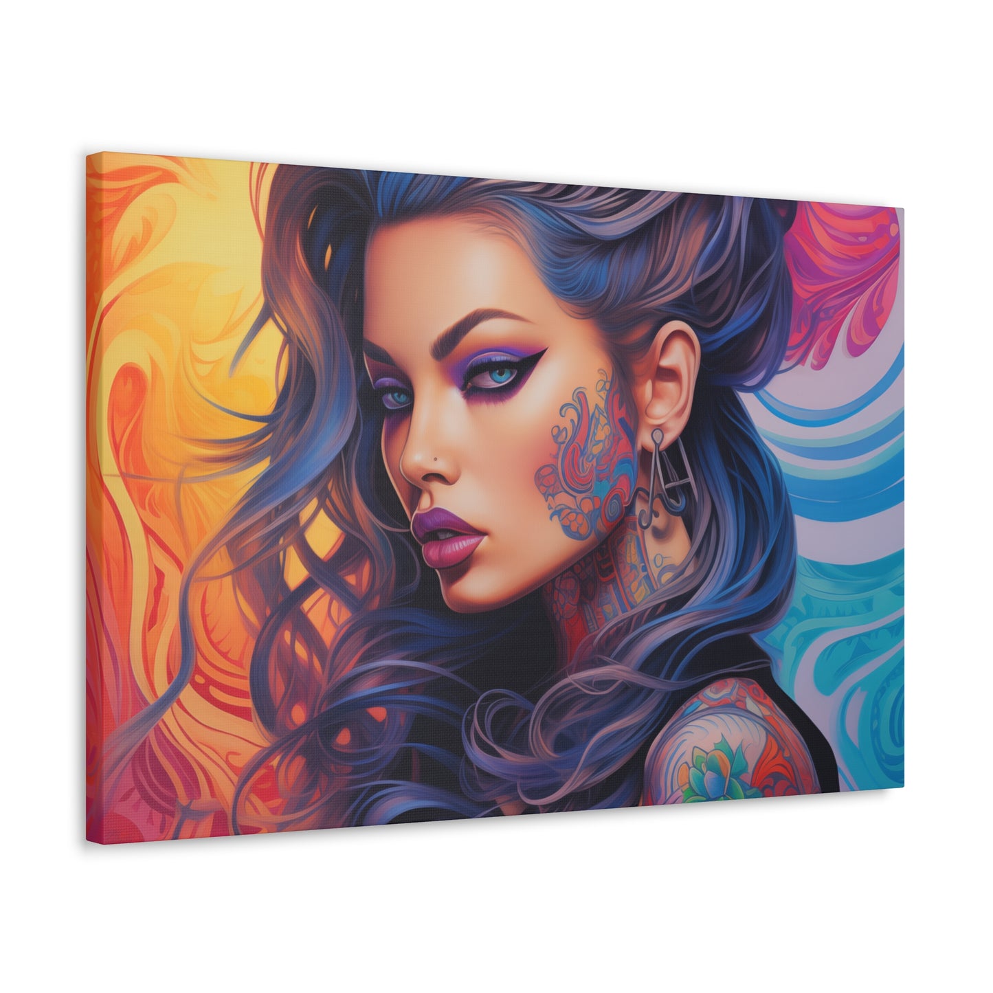 Gallery Wrapped Canvas, Edgy Tattooed Beauty, Urban Pop Art Canvas – Faye