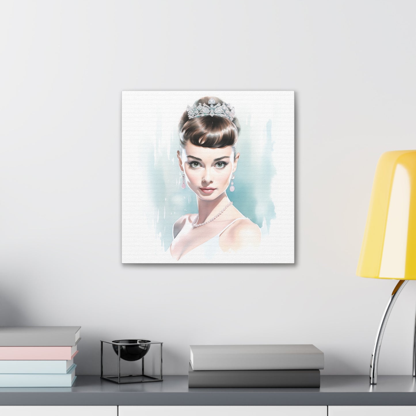 Canvas Wall Art, Gallery Wrapped Pop Art, Celebrity Wall Art – Audrey Hepburn - Robin Egg Blue