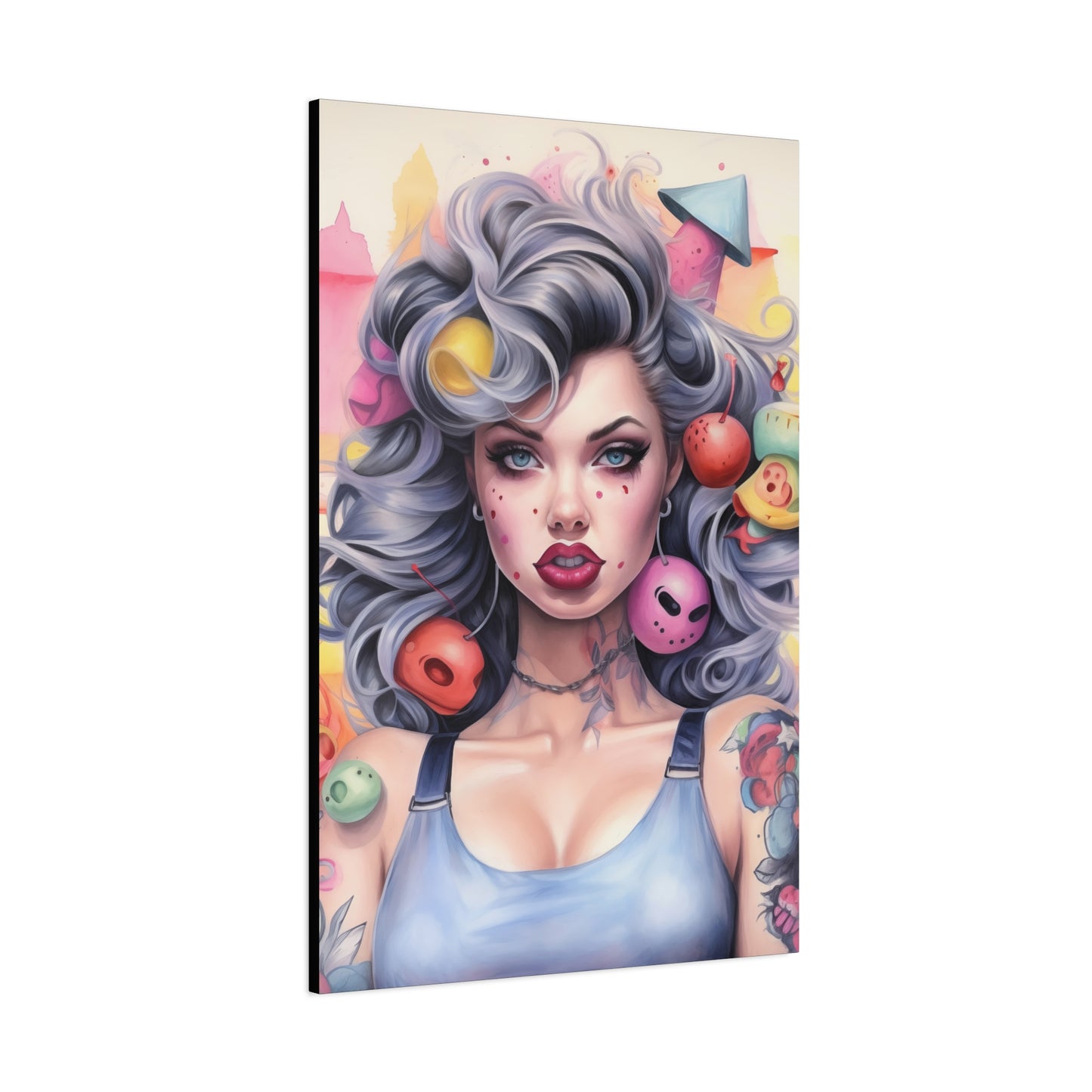 Gallery Wrapped Canvas, Tattooed Beauty, Femme Doll Pop Art Canvas – Lila