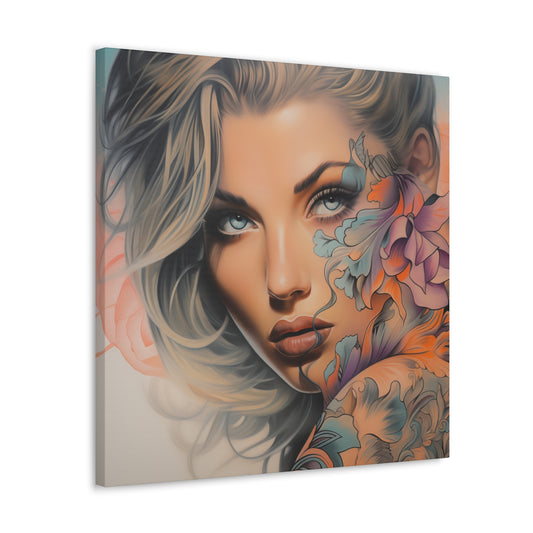 Gallery Wrapped Canvas, Edgy Tattooed Beauty, Urban Pop Art Canvas – Bella