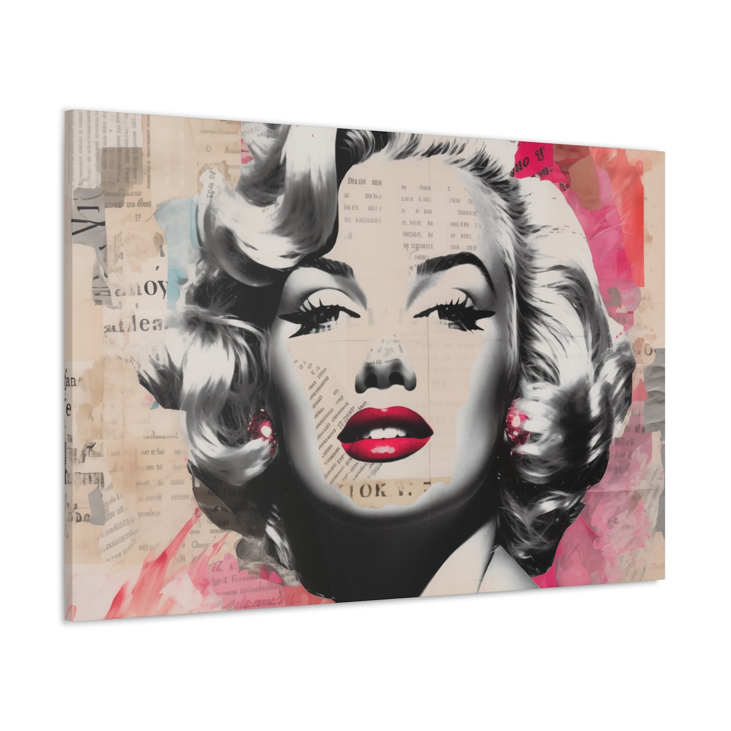 Canvas Wall Art, Gallery Wrapped Pop Art, Celebrity Wall Art – Marilyn Monroe - Newsprint