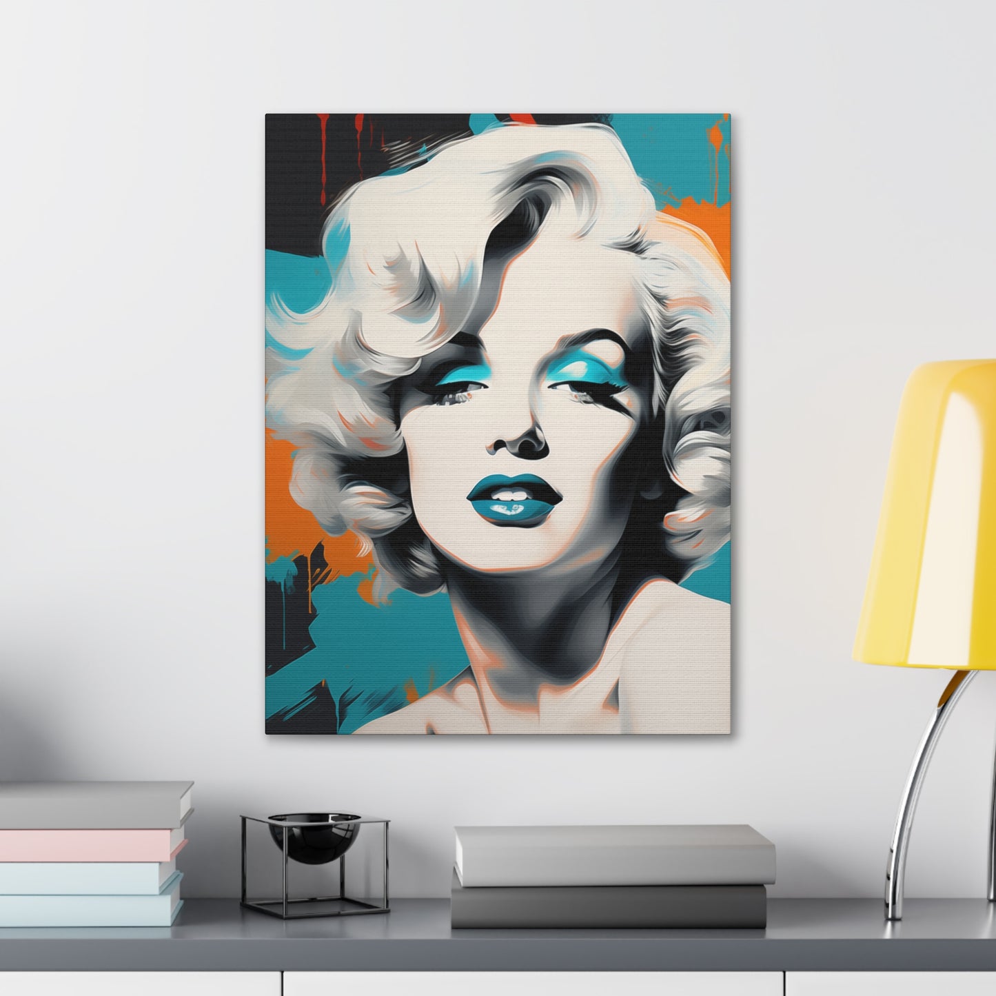 Canvas Wall Art, Gallery Wrapped Pop Art, Celebrity Wall Art – Marilyn Monroe - Orange and Teal