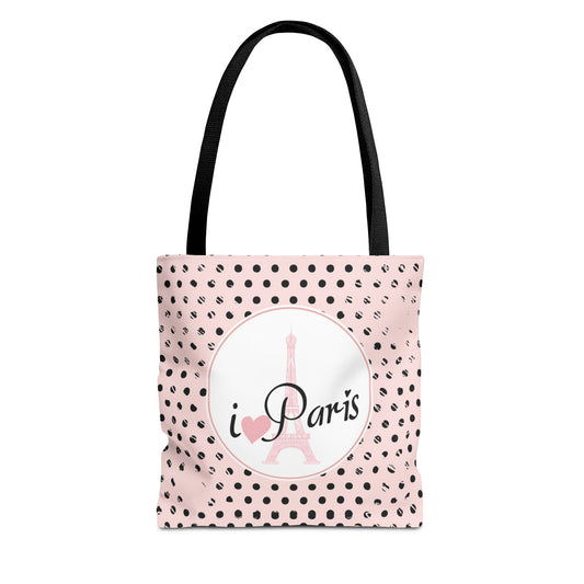 I heart Paris Tote Bag, Utility Tote - Eiffel Tower Tote - Fashion Tote - Black Dot