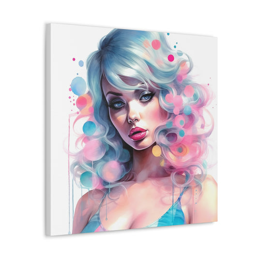 Canvas Gallery Wrapped High-Fashion Wall Art, Stylish Decor, Retro Femme Doll Pop Art – Sylvie