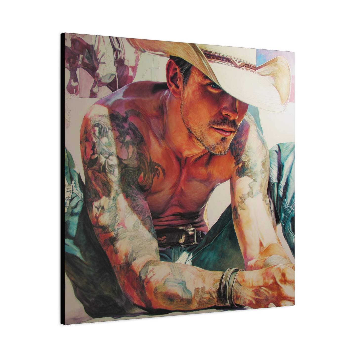 Gallery Wrapped Canvas, Wranglers and Wreckage Art Canvas, Erotic Pinup Art Canvas – Cade