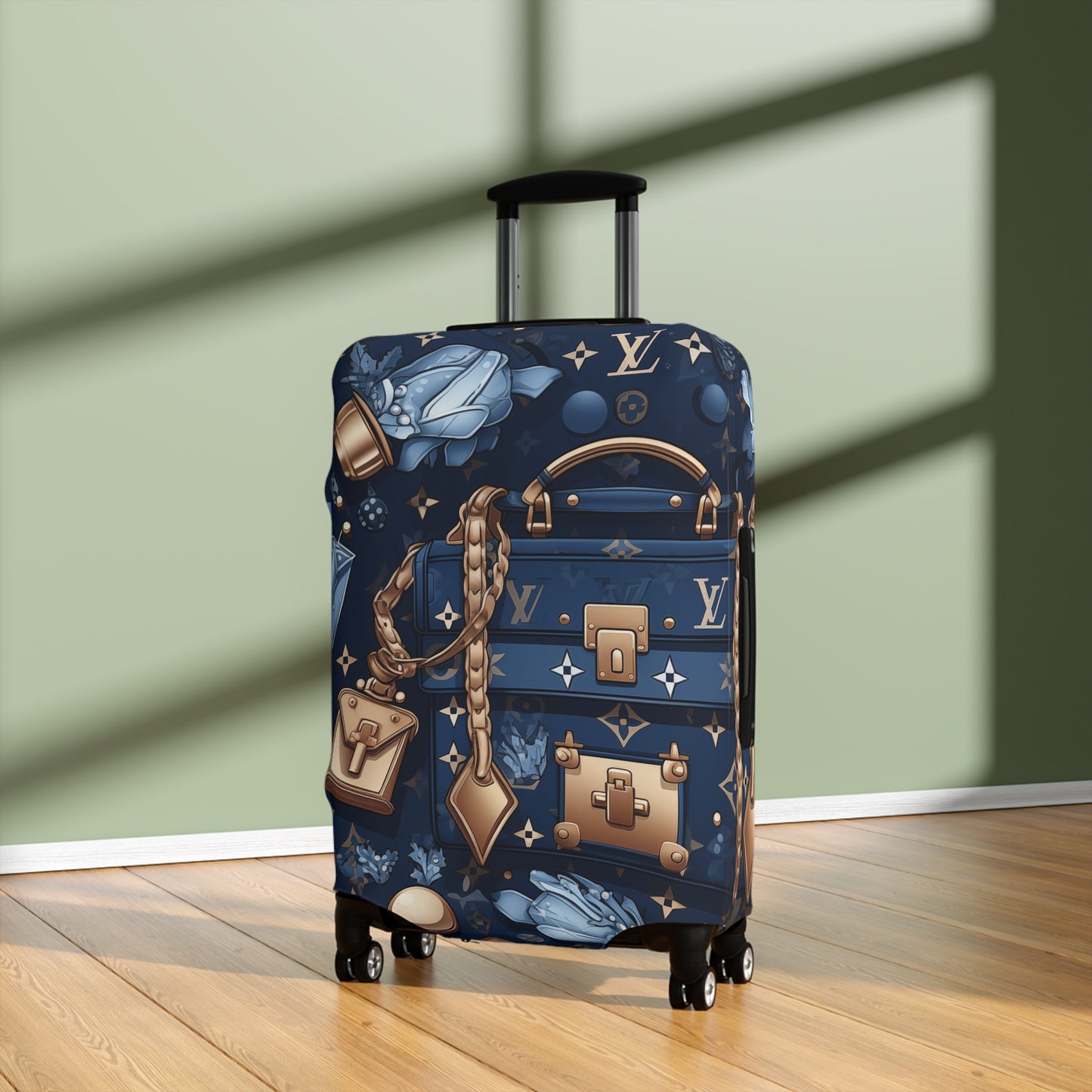 Designer Inspired Luggage Cover - LV Blue and Gold