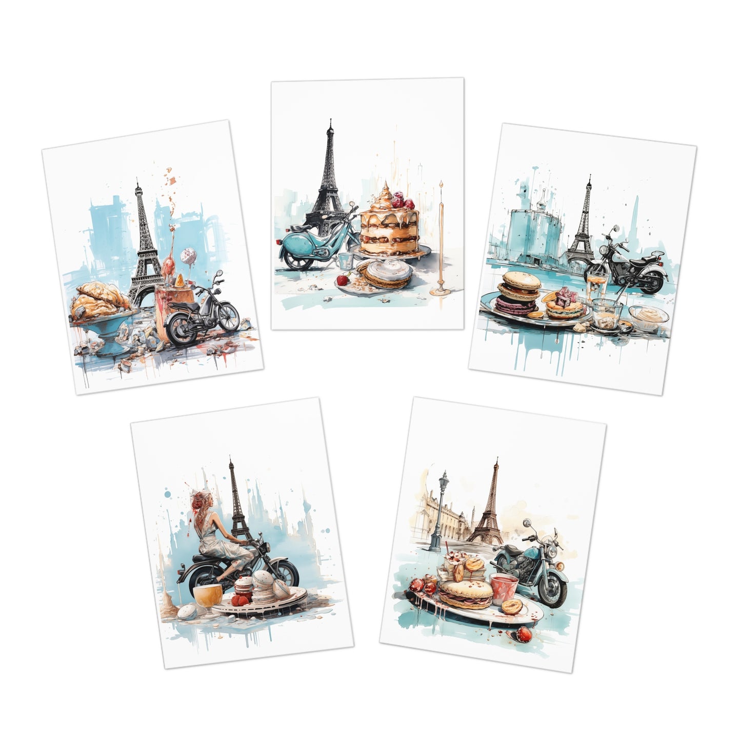 Motorcycles and Pastries in Paris - Cards Multi-Design Greeting Cards (5-Pack)