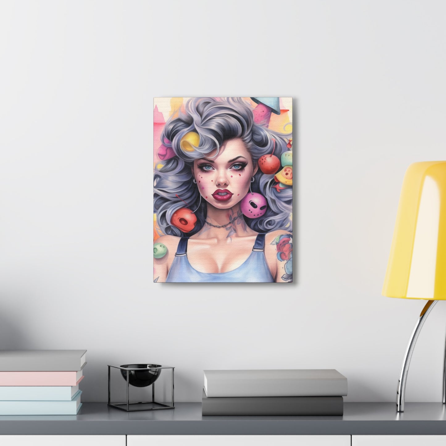 Gallery Wrapped Canvas, Tattooed Beauty, Femme Doll Pop Art Canvas – Lila
