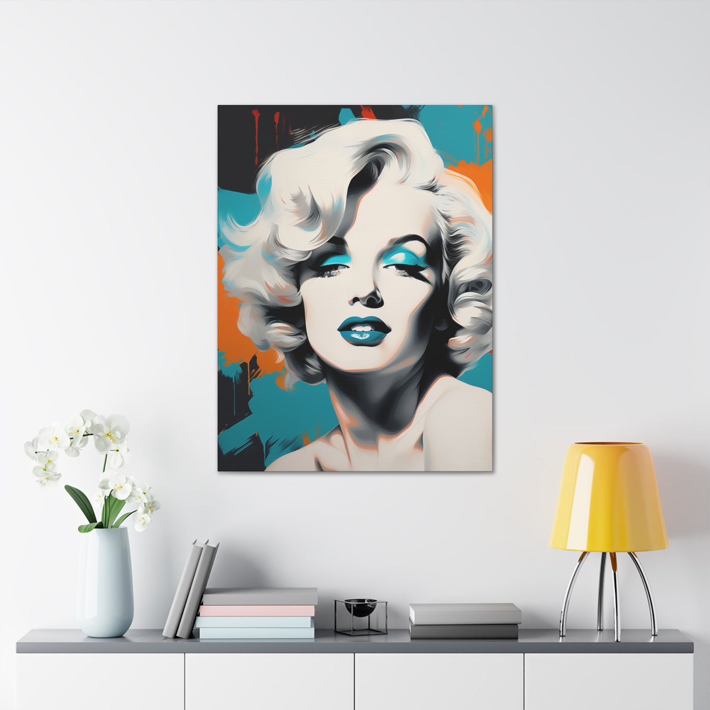 Canvas Wall Art, Gallery Wrapped Pop Art, Celebrity Wall Art – Marilyn Monroe - Orange and Teal
