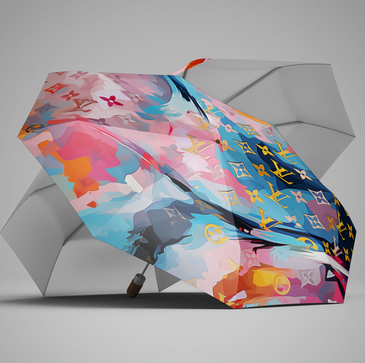 Semi-Automatic Foldable Umbrella - Designer Inspired - LV Abstract Pastel