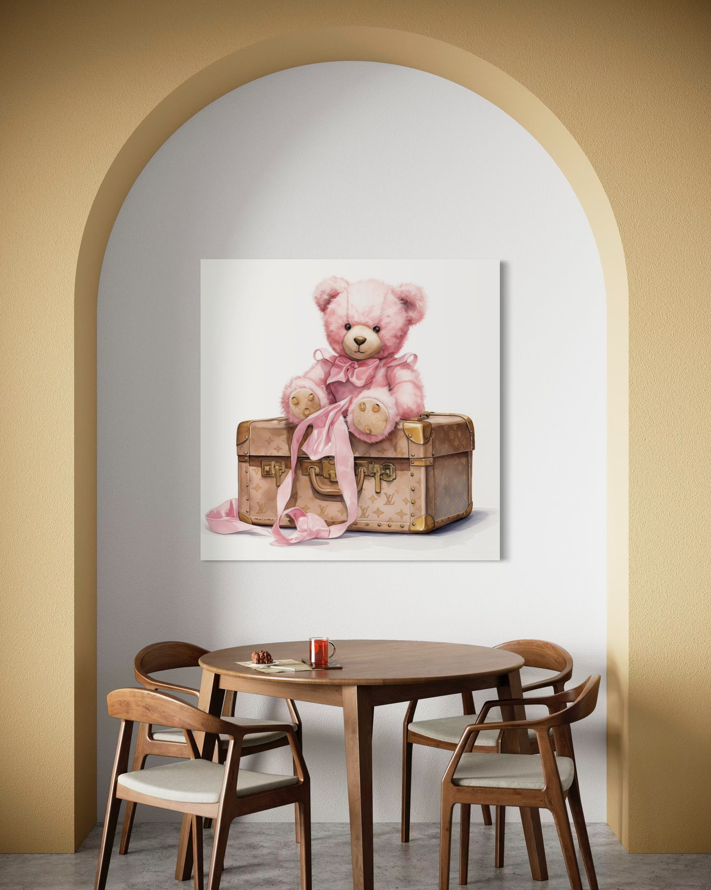 Canvas Gallery Wrap - Designer Inspired Trunk Bear Wall Art - Gold Buttons