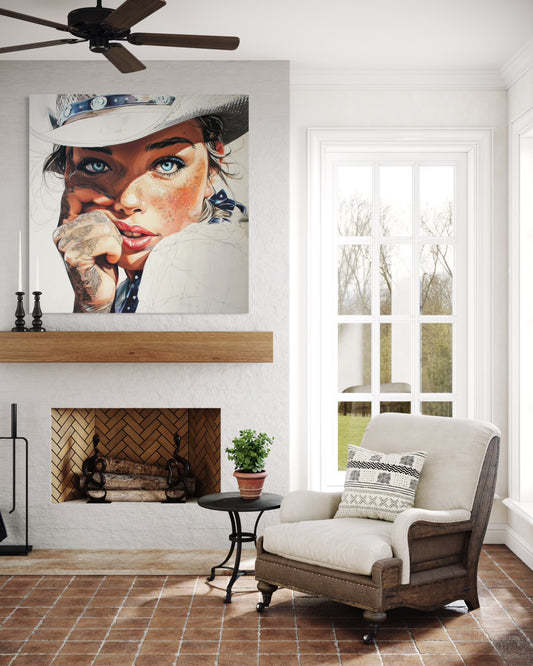 Gallery Wrapped Canvas, Wranglers and Wreckage Art Canvas, Erotic Pinup Art Canvas – Fallon