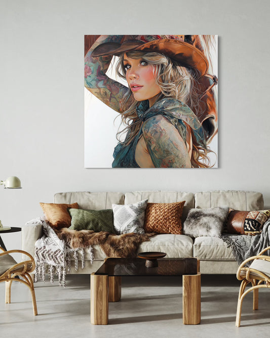 Gallery Wrapped Canvas, Wranglers and Wreckage Art Canvas, Erotic Pinup Art Canvas – Millie