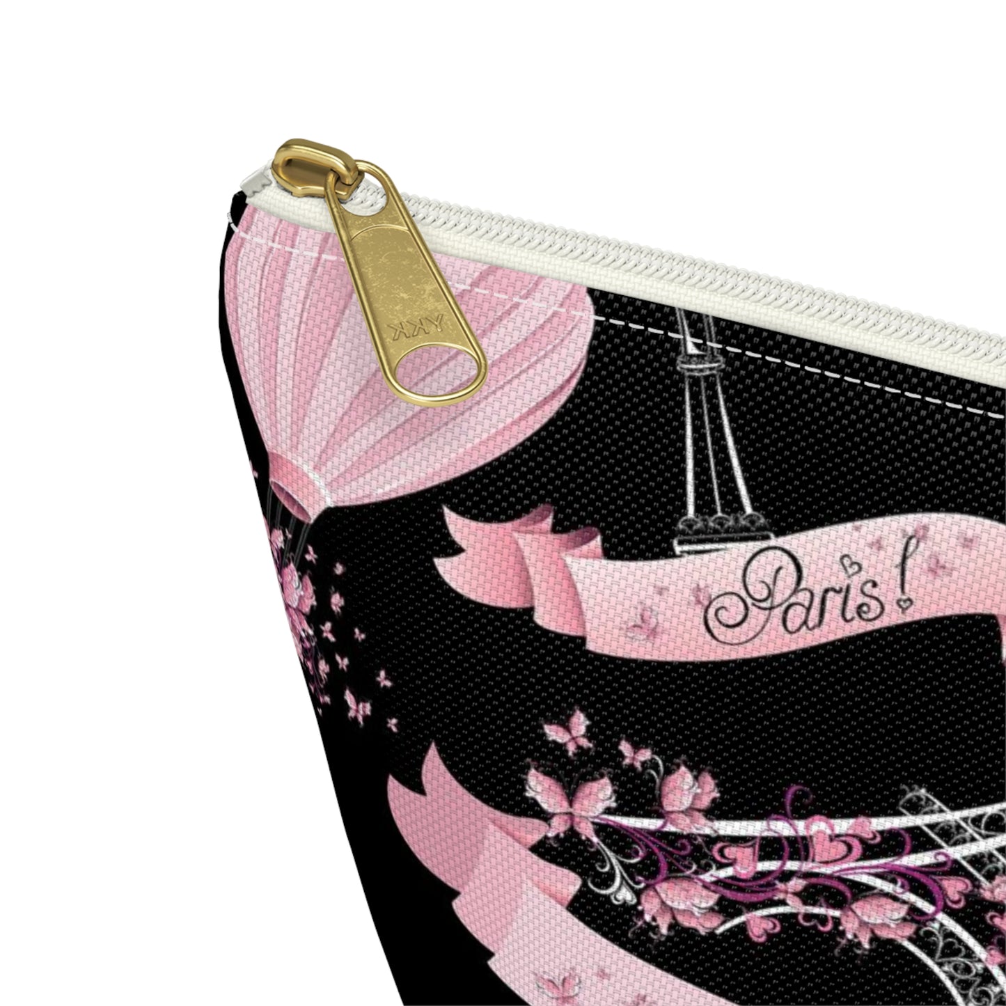 Whimsy in Paris Cosmetic Pouch w T-bottom, Accessory Pouch - Pink and Black Eiffel Tower Paris France Pouch