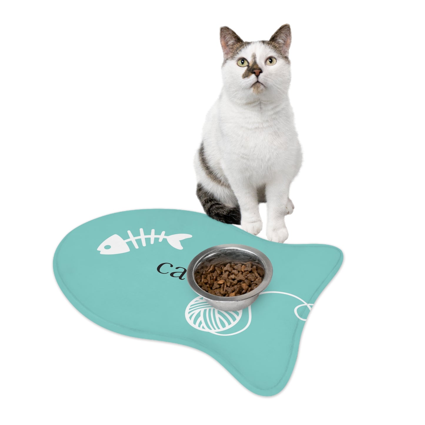 Personalized Cat Mat - Cat Feeding Mats -  Fish Bone and Yarn Cat Feeding Mat