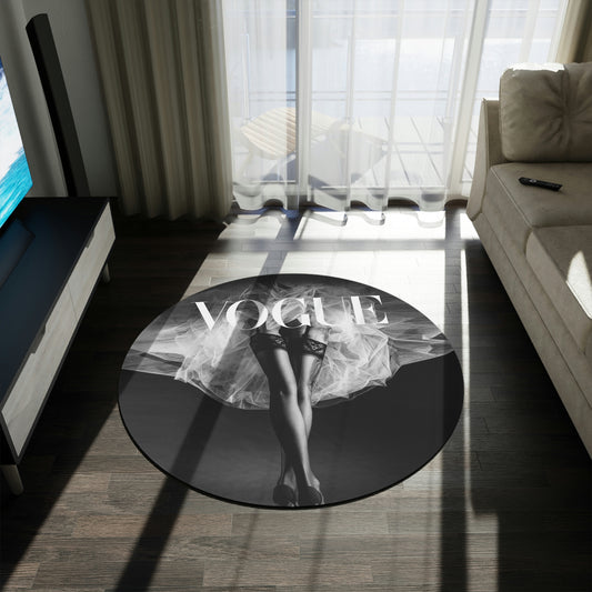 VOGUE Chenille Round Rug - 60 Inch Floor Mat - Custom and Personalized Rug - Tutu Stiletto