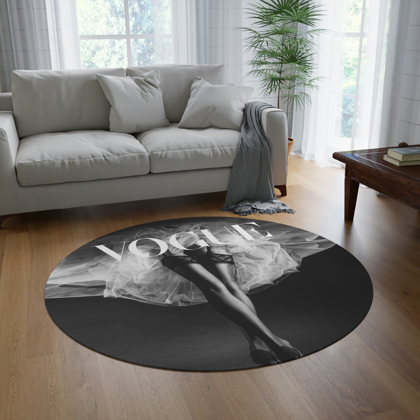 VOGUE Chenille Round Rug - 60 Inch Floor Mat - Custom and Personalized Rug - Tutu Stiletto