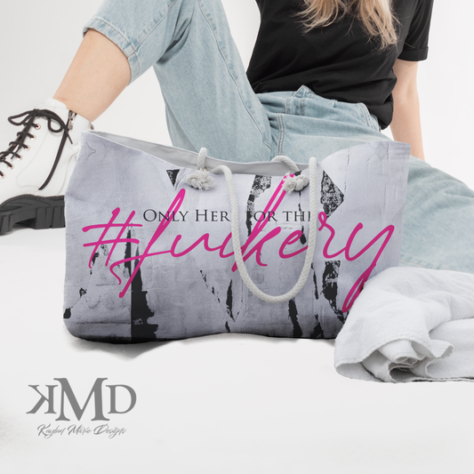 ADULT Only here for the F*ckery, Black, White, Hot Pink - Weekender Bag, Rope Tote