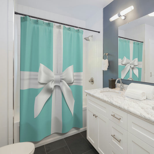 Little Blue Box Shower Curtain - Breakfast at Tiffany Inspired Bath Curtain