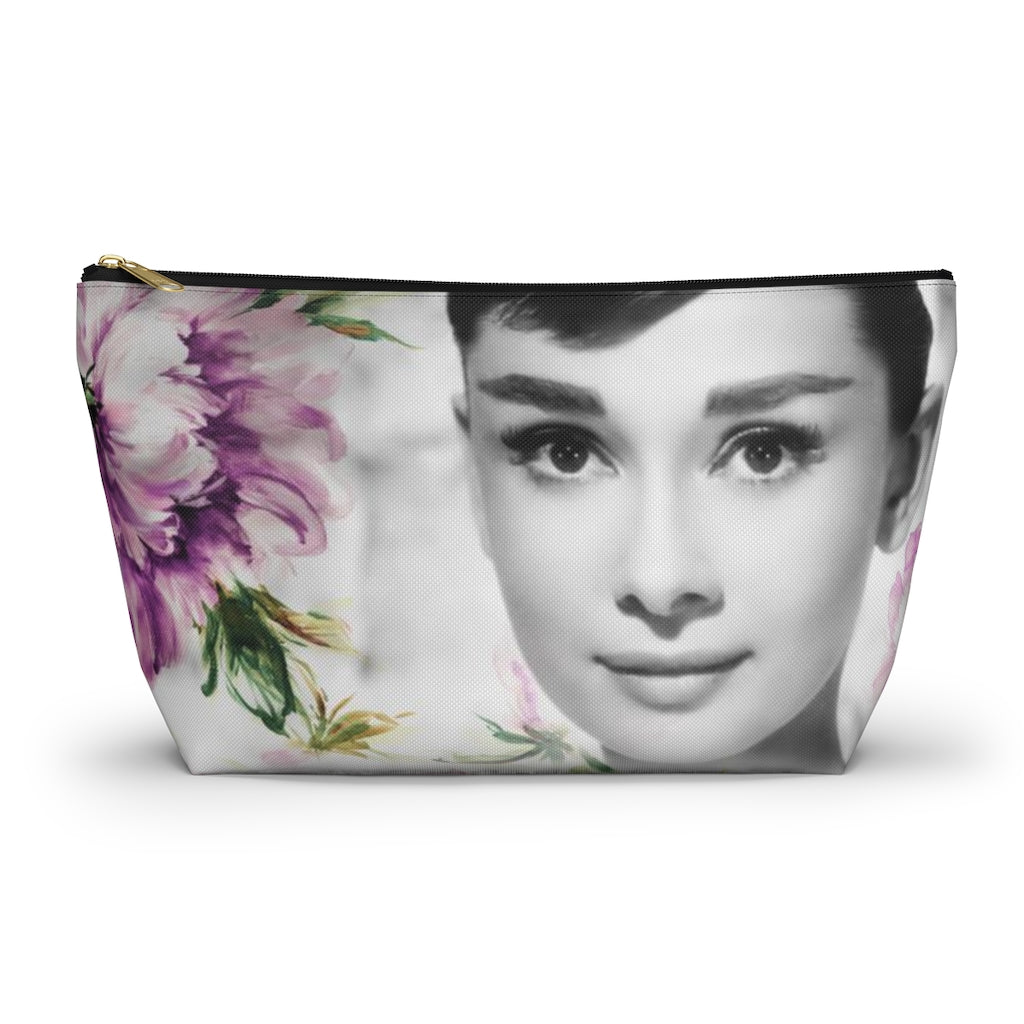 Audrey Flower Cosmetic Pouch w T-bottom, Accessory Pouch, Purple