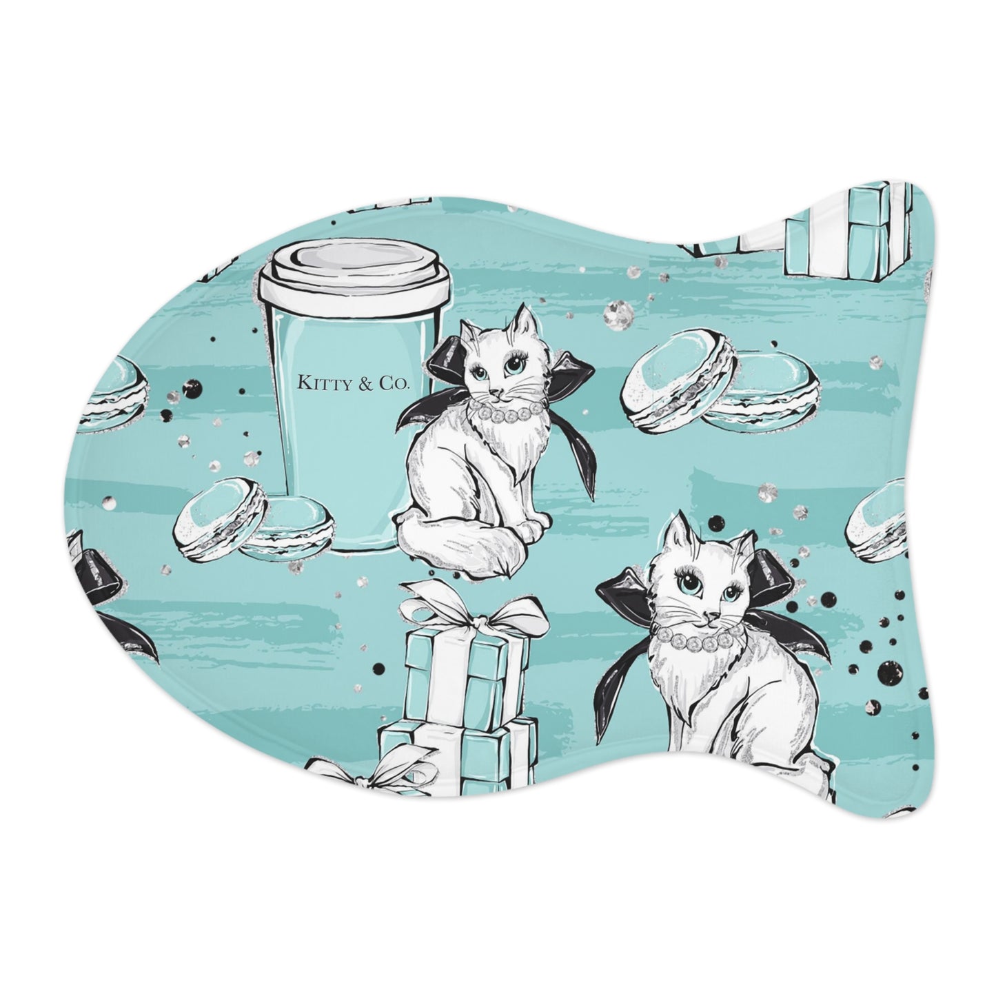 Personalized Kitty and Co Cat Mat - Cat Feeding Mats -  Coffee and Macarons Cat Feeding Mat